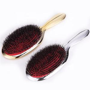 Brosse à cheveux ovale en poils de sanglier de couleur or et argent, peigne à cheveux antistatique, peigne de Massage de coiffure - Product Image 1