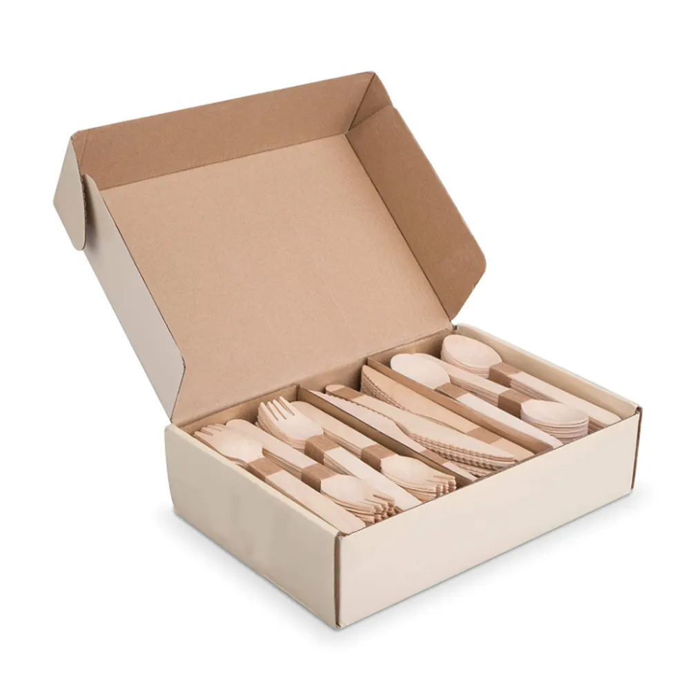 Biyobozunur toplu huş tahta kaşık/çatal/bıçak tek kullanımlık ahşap çatal bıçak takımı