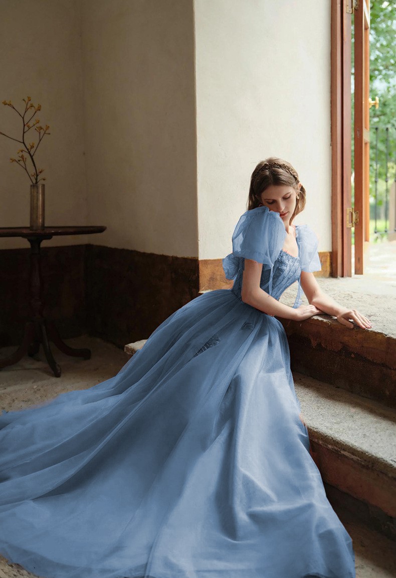 Elegant Women's Blue Lace Maxi Dress for Parties & Prom - Sleeveless Beaded Evening  Gown, Perfect for Modern Celebrations