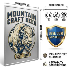 Insegna in Metallo Artigianale Wanfeng Mountain Craft Beer, 100% Alluminio Antiruggine, Resistente alle Intemperie, Placcata Oro, Goffrata, Stile Vintage, Decorazione per Bar - Product Image 2