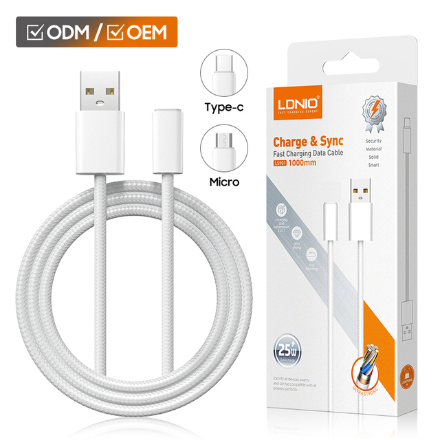 LDNIO LS901 Factory Price 1M 3ft Type-c Cable Fast Charging Tipo Type Usb c Charger Cable for iphone Mobile Phone Date Cable