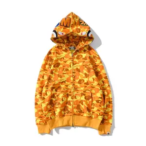 Kualitas tinggi bapee Ape hiu kuning Camo Hoodie modis kasual remaja dewasa Sweater ritsleting penuh Unisex jaket bapee