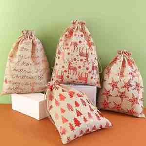 Wholesale Christmas Design Drawstring Gift <b>Bags</b> Reusable Burlap Hemp Jute Linen in Stock - Product Image 3