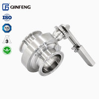 Vanne papillon manuelle sanitaire QINFENG en acier inoxydable de 2 pouces avec poignée télescopique intégrée pour gaz et produits alimentaires (vente en gros)