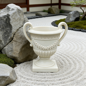 Pot de fleurs en résine fait main, peint à la main, motif goutte d'eau <span class=keywords><strong>blanc</strong></span>, double anse, style <span class=keywords><strong>laurier</strong></span> - Paysage de jardin classique européen - Product Image 3