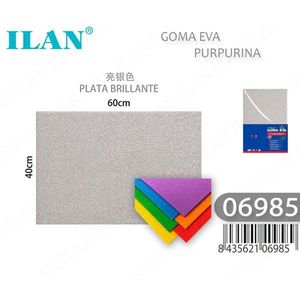 Foglio di Schiuma EVA Ilan 60x40cm Argento Brillante Glitterato Materiale per Artigianato - Product Image 1