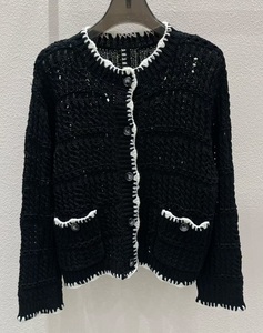 Nuovi Arrivi <span class=keywords><strong>Cardigan</strong></span> 2026 Autunno Inverno Moda Donna Stile Bicolore <span class=keywords><strong>Nero</strong></span> Bianco Lavorazione a Maglia Manica Lunga Morbida <span class=keywords><strong>Lana</strong></span> - Product Image 3