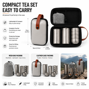 Ensemble de thé de voyage en titane de 350 ml avec infuseur, tasses empilables, kit de thé portable pour le camping, la randonnée en plein air et la préparation du café - Product Image 6