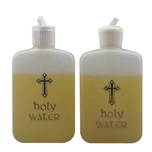 Botella de Agua Bendita Española de Plástico Ecológico con Tapa Abatible, Diseño de Cruz Dorada, Vacía, de 4oz, para Pascua, con Logotipo Dorado en Relieve - Product Image 1