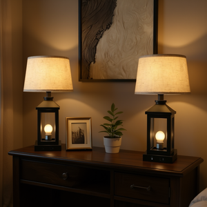 Lámpara de Noche Moderna Estilo Farmhouse de 20.5 Pulgadas, Hierro Negro, Control Táctil, Regulable, Lámpara de Mesa para Dormitorio con Pantalla de Lino - Product Image 2