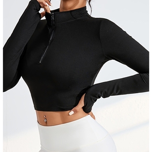 [Style d'inspiration] Ensemble 2 pièces de vêtements de yoga et de sport, style européen-américain, uni, respirant, avec fermeture éclair, <span class=keywords><strong>moulant</strong></span> et à manches longues - Product Image 4