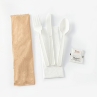 Kits de couverts jetables transparents en PLA pour repas en avion, cuillères, fourchettes et serviettes pour événements festifs