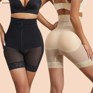 Shorts rembourrés BBL, gaine ventre plat et rehausseur de fesses en dentelle, culotte sculptante avec fermeture à crochets et fermeture éclair - Product Image 1