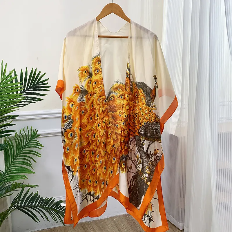 Wholesale Custom New Printing Cover Up Floral Beach Shawl Sunscreen Windproof Beach Poncho