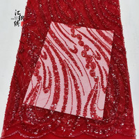 Tissu en dentelle de luxe brodé de perles et de sequins en tulle français nigérian pour robe de mariée et robe de soirée – Vente en gros