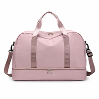 Doppelschichtige Reisetasche mit Schuhfach, Große Kapazität Weekender-Tasche für Damen, Rosa Stoff-Reisetasche