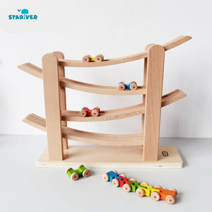 Ladder Slot Track Car Toys Educational Toys Model Vehicles Toy Montessori Wooden Kids for Children Gift Race Car Ramp Set