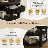 Console d'entrée moderne en forme de demi-lune cannelée avec tiroir et 2 étagères, idéale pour salon, couloir ou espaces étroits