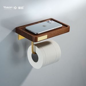 Luckyizon — <span class=keywords><strong>porte</strong></span>-<span class=keywords><strong>papier</strong></span> hygiénique 13332G, avec une étagère téléphone en bois de noyer, barre en laiton or brossé, <span class=keywords><strong>porte</strong></span>-<span class=keywords><strong>papier</strong></span> <span class=keywords><strong>toilette</strong></span> - Product Image 4