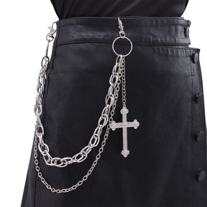 yueli <b>Cross</b> Pants Chain Tibetan <b>Silver</b> Double Layer Hip Hop Waist Chain With <b>Cross</b> Pendant For Daily Wear - Product Image 1