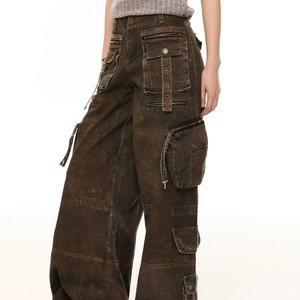 Vaqueros Cargo Unisex Y2K Vintage, Desgastados, Lavados, con Múltiples Bolsillos y Pierna Ancha, para Moda Urbana Cyberpunk - Product Image 4