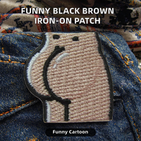 Patch thermocollant brodé en appliqué, motif dessin animé amusant avec fesses volumineuses, noir et marron, écologique, haute définition, pour badges personnalisés et casquettes d'identité