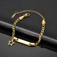 Dropshipping Personnalisé Bracelets Chaîne Cubaine Unisexe Tendance pour Enfants en Acier Inoxydable Plaqué Or 18K avec Barre Dorée pour Fête