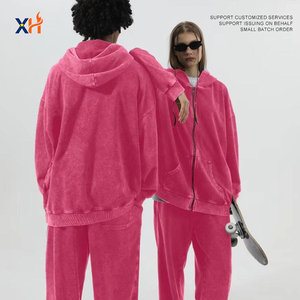 Sweat à capuche unisexe décontracté d'hiver, coupe-vent, personnalisable, 430g, fermeture éclair, imprimé de dessin animé brodé, coton éponge double fil, lavage rétro, ODM - Product Image 1