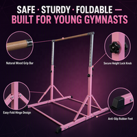 Barre de gymnastique pliable pour enfants en bois naturel, barre horizontale réglable en hauteur de 105 à 150 cm, cadre en acier thermolaqué