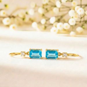Light Blue Sky Topaz Rectangle Faceted Drop <b>Earrings</b> in 925 Sterling Silver or 18K <b>Gold</b> Filled Delicate <b>Dangle</b> Gemstone <b>Earrings</b> - Product Image 2