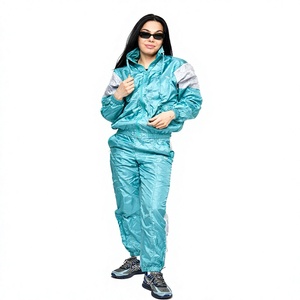 Splendid Apparel Ensemble de survêtement sportif 2 pièces pour femme en satin turquoise imprimé, à manches longues, avec fermeture éclair, coupe ample, toutes saisons - Product Image 1