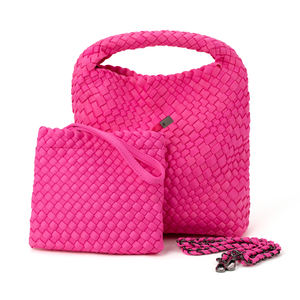 批发时尚混色氯丁橡胶编织袋设计师奢华防水手提包沙滩编结手工手提包编织袋 - Product Image 2