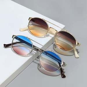 Lunettes de soleil rondes rétro punk personnalisées avec logo, UV400, double pont, ovales, pour hommes et femmes - Product Image 1