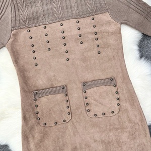 <span class=keywords><strong>Robe</strong></span> élégante <span class=keywords><strong>en</strong></span> <span class=keywords><strong>laine</strong></span> à col rond pour femmes avec rivet Neek <span class=keywords><strong>grande</strong></span> <span class=keywords><strong>taille</strong></span> Simple mode motif solide automne ODM approvisionnement - Product Image 2