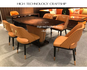 Nouvelle <span class=keywords><strong>chaise</strong></span> de salle à manger Shang Cen meubles chaises de salle à manger dos <span class=keywords><strong>avec</strong></span> <span class=keywords><strong>poignée</strong></span> en Bronze doré <span class=keywords><strong>chaise</strong></span> en cuir orange moderne rembourrée de luxe - Product Image 6