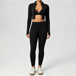 Wholesale Activewear Jogger <strong>Leggings</strong> <strong>3</strong> Pcs Gym Fitness Sportswear Yoga Zipper Jacket Sports Bra Yoga Set for <strong>Women</strong> - Product Image 2