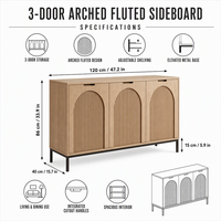 Buffet moderne avec portes arquées à nervures, étagères intérieures spacieuses et base surélevée pour la décoration intérieure, les salons et les couloirs