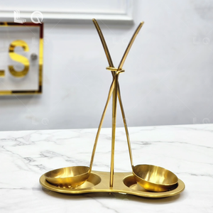 Ensemble Moderne Louche de Service en Acier Inoxydable Doré et Support en Céramique pour Mariages, Fêtes, Écumoire, Soupière et Support de Buffet - Product Image 3