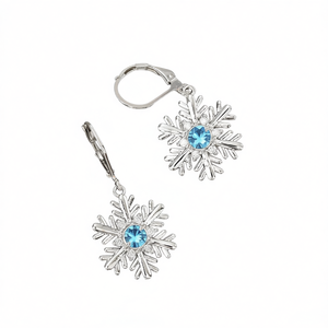 Orecchini pendenti con fiocco di neve placcati in argento con strass di cristallo blu per le donne, gioielli di moda classici da festa - Product Image 1