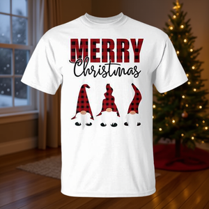 Camiseta a cuadros con diseño de gnomos de Navidad, camisa blanca unisex para adultos - Product Image 3