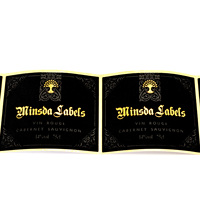 Etiqueta Adhesiva Impermeable de Alta Calidad para Vino y Bebidas, Rollo de Etiquetas con Impresión UV en Dorado y Acabado Flocado