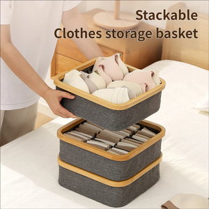 Wholesale Bamboo Storage Basket <strong>Stackable</strong> Durable Wardrobe <strong>Organizer</strong> for <strong>Bra</strong> and Socks - Product Image 3