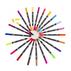 24 Colors Dual Tip Watercolor Marker Set Plastic Dual Tip Water <b>Brush</b> Pen with Paper Cylinder Packaging Art Markers - Product Image 6