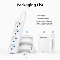 Multiprise PHEIYON EU Schuko 4 prises 10A 2300W avec auto-test, gain de place, CE, pour hôpitaux et bureaux à domicile