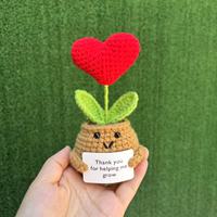 Buket Tanaman Mini Rajutan dalam Pot Dekorasi Rumah Hadiah Hari Thanksgiving Rajutan Benang Buatan Tangan
