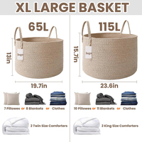 Panier de rangement pour couvertures de grande capacité 65L de haute qualité, en corde de coton tressée, pour organiser le linge, panier pour bébé avec poignée