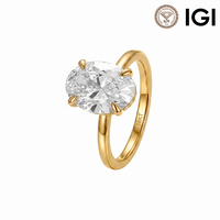 Bague en or massif 18 carats avec diamant ovale brillant de 3 carats cultivé en laboratoire, sertie de quatre griffes, certifiée IGI, RINNTIN LBR09.