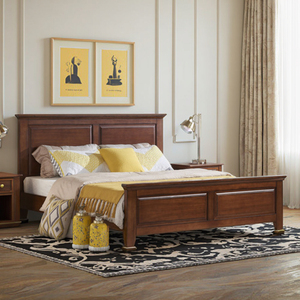 Lit mural en bois massif de style français classique, taille Queen, meubles de chambre à coucher sculptés à la main - Product Image 2