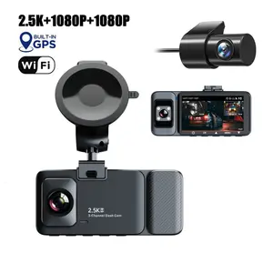 कारों के लिए 3 लेंस वाईफ़ाई वीडियो रिकॉर्डर जीपीएस डैश कैम, वाहन पार्किंग मॉनिटर के लिए 2K कार डीवीआर रियर व्यू कैमरा, मुफ्त एंटी-ग्लेयर चश्मा