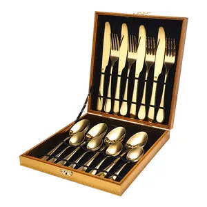 Weggeefactie 16 Stuks Servies Set Goud Zilverwerk Bruiloft Goud Bestek Set Met Etui